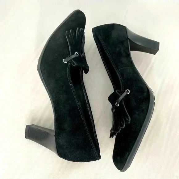 Franco Sarto Women's Heels Shoes 6.5 Black Suede Tassel Closed Toe Pump - Picture 5 of 12